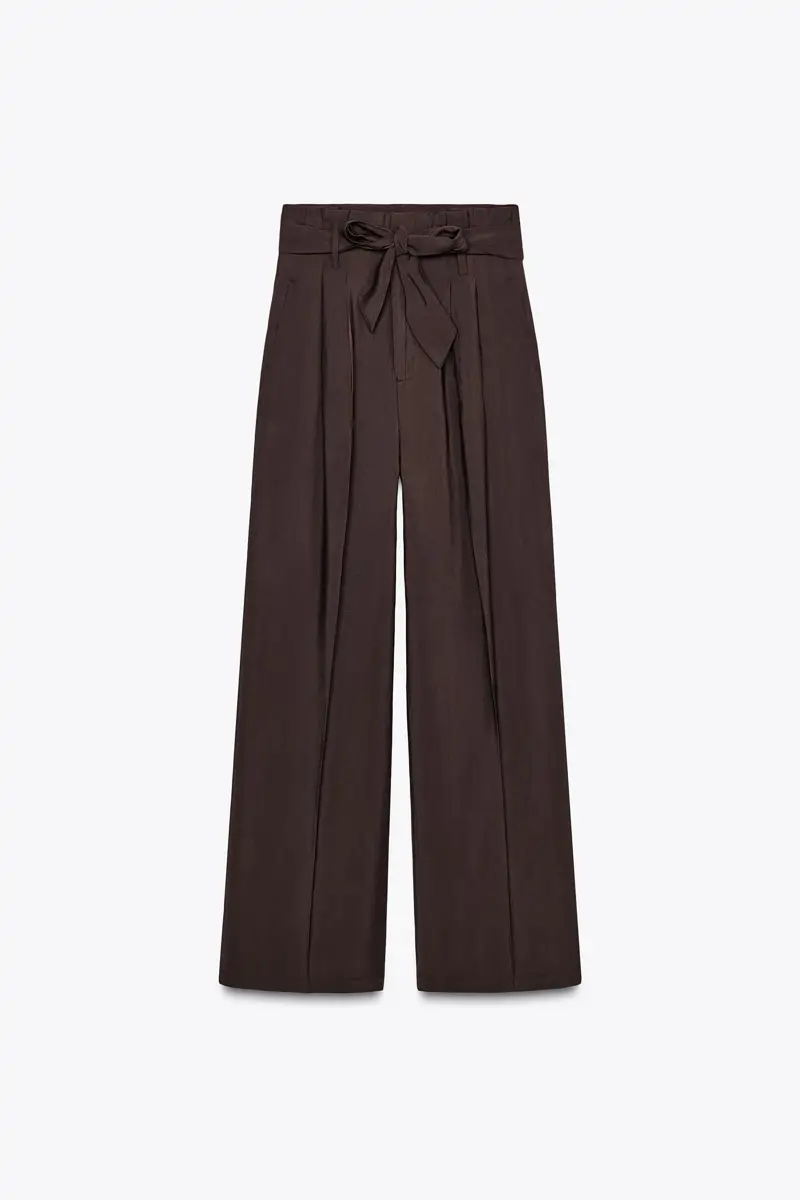 pantalon tiro alto marron zara