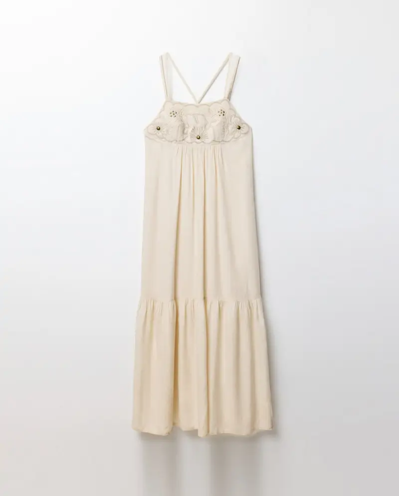 vestido midi blanco lino