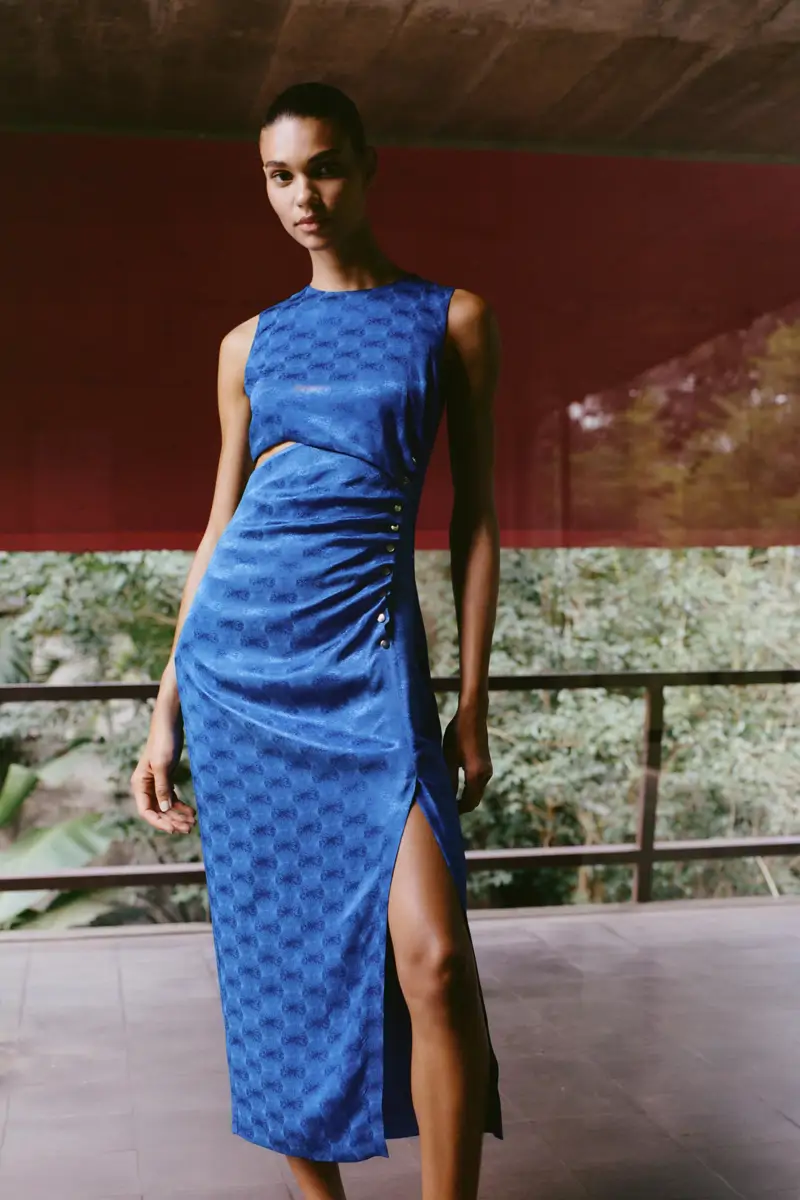 vestido azulon frunces zara