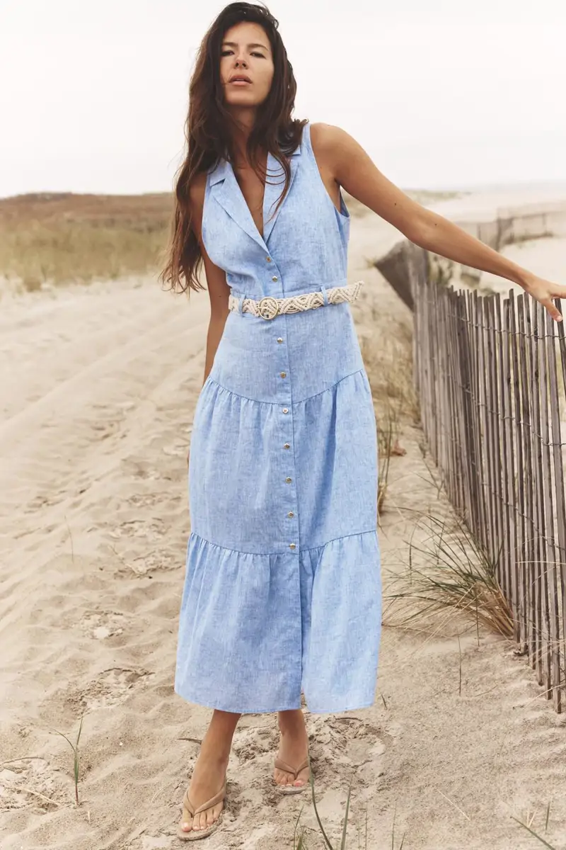 vestido midi cinturon azul zara
