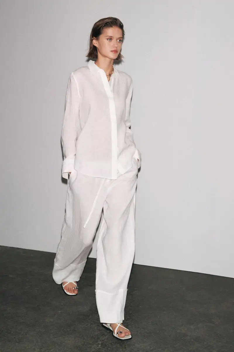 pantalón palazzo lino zara