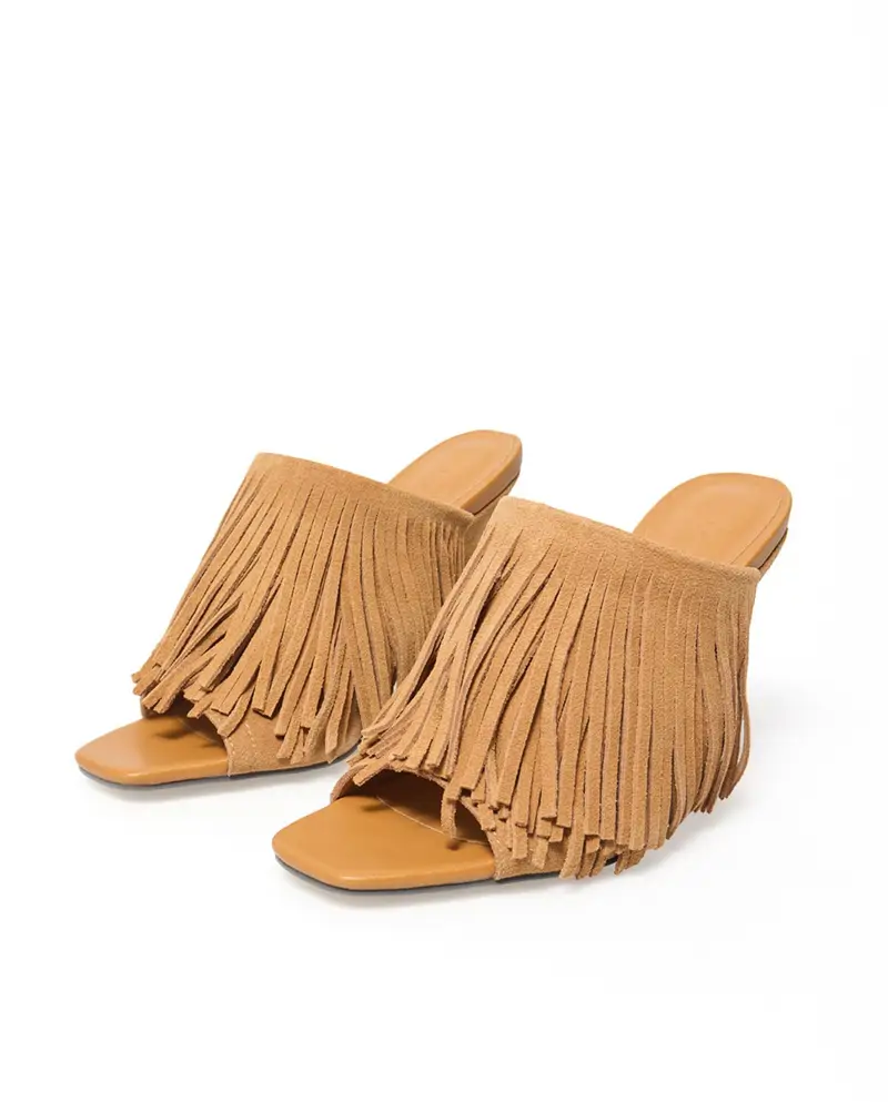 sandalias tacón flecos