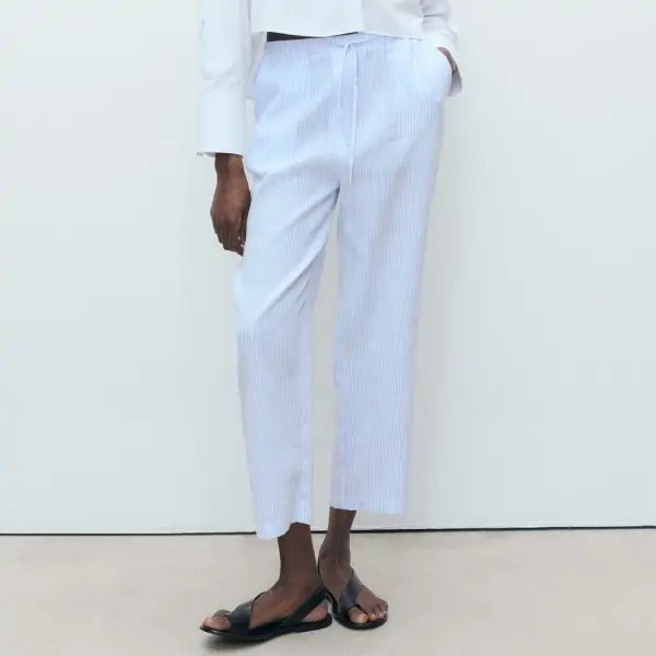 Pantalón recto lino en azul bebé