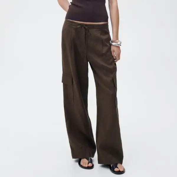 Pantalón cargo de lino marrón chocolate