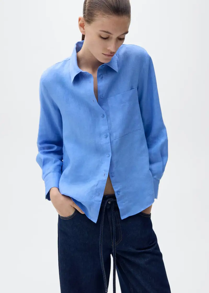 Camisa lino azul Mango 