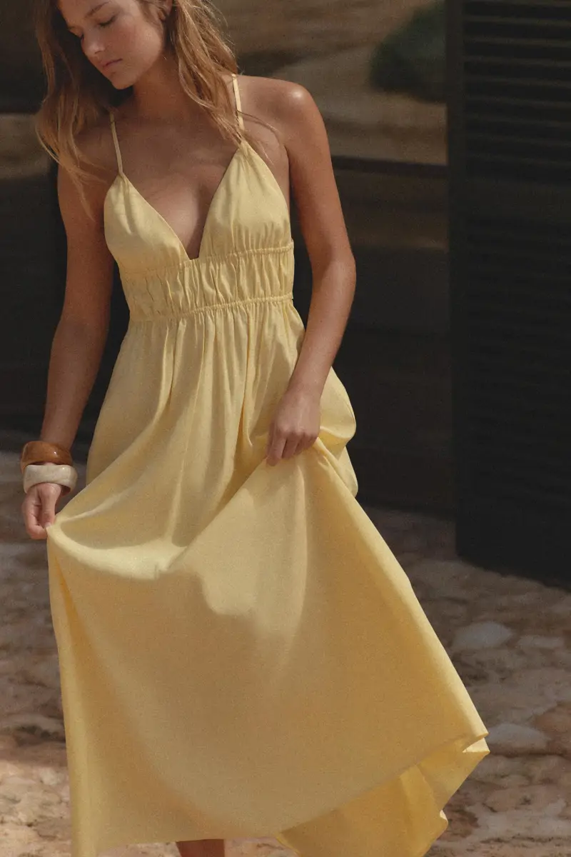 vestido boho amarillo zara