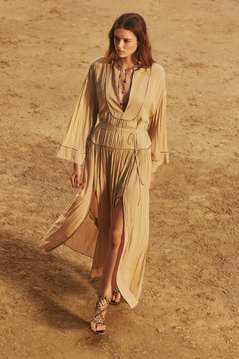 vestido largo boho amarillo zara