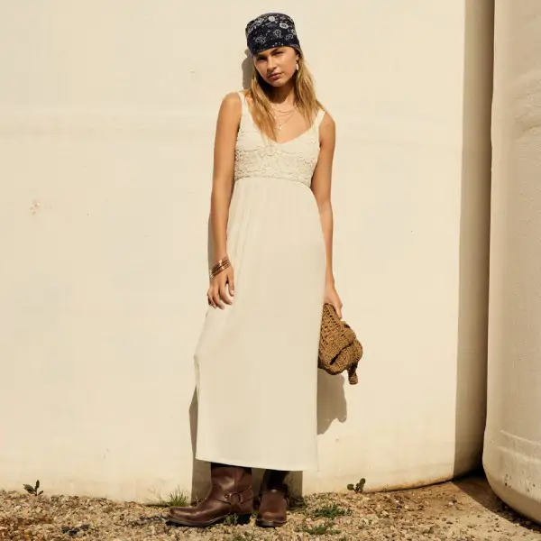 Vestido midi combinado crochet