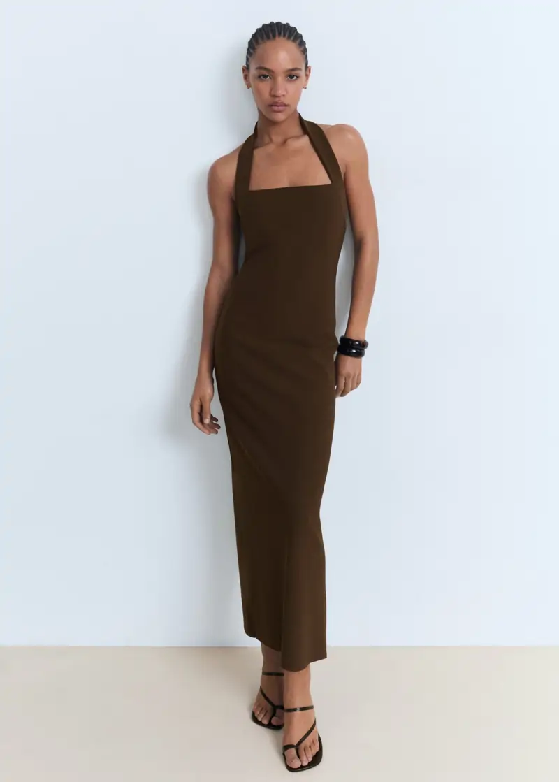 vestido midi marrón