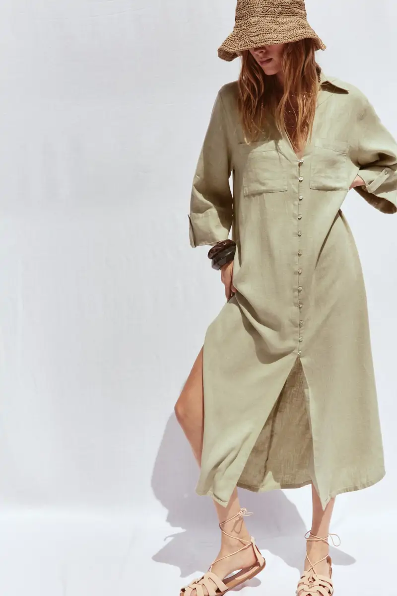 Vestido camisero con lino