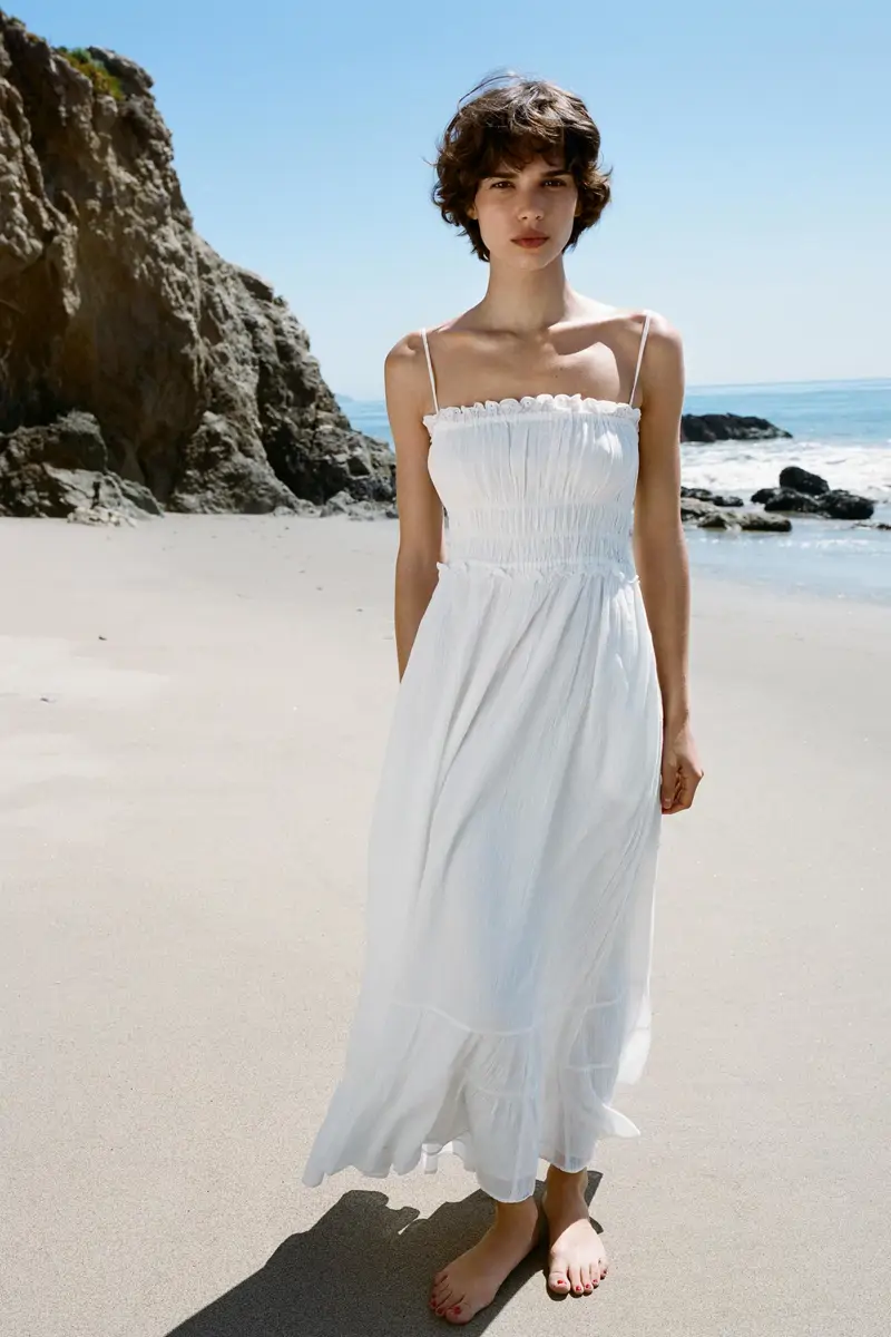 vestido midi gasa blanco zara