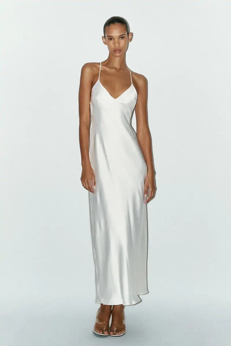 vestido midi satinado zara tiras espalda