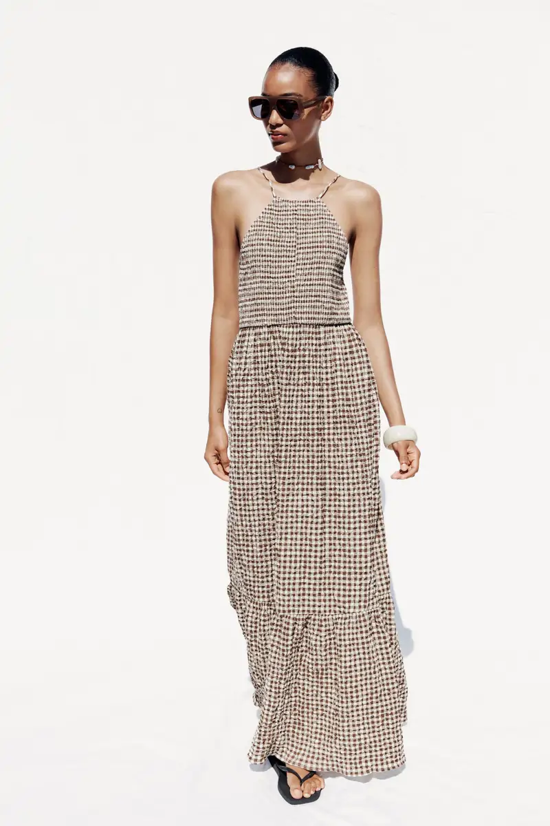 vestido midi estampado cuadros zara