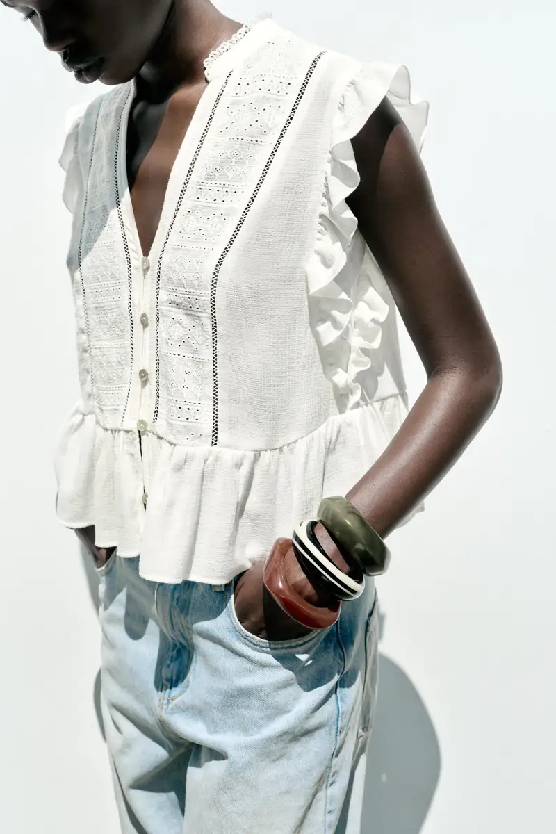 camisa bordado volantes zara