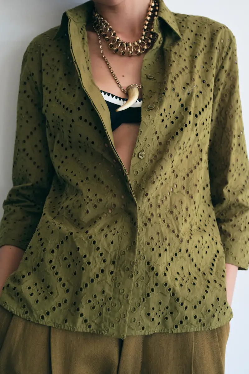camisa bordado perforado zara