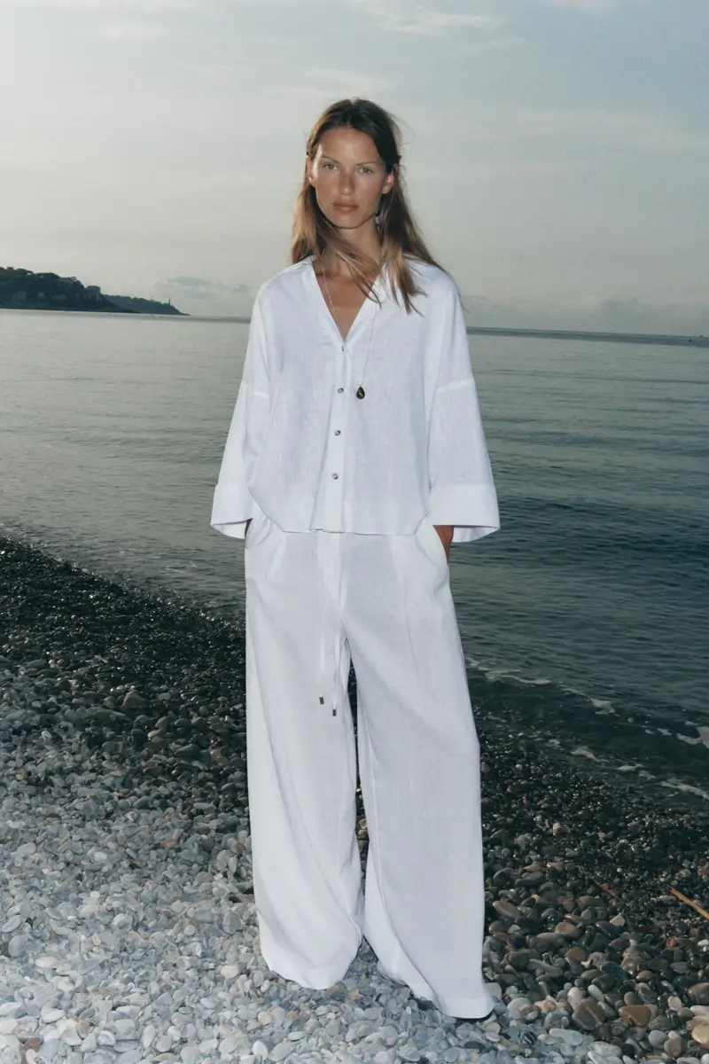 pantalon lino blanco zara