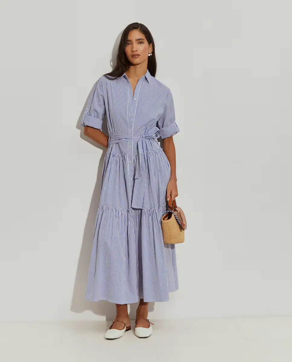Vestido camisero de rayas con volantes
