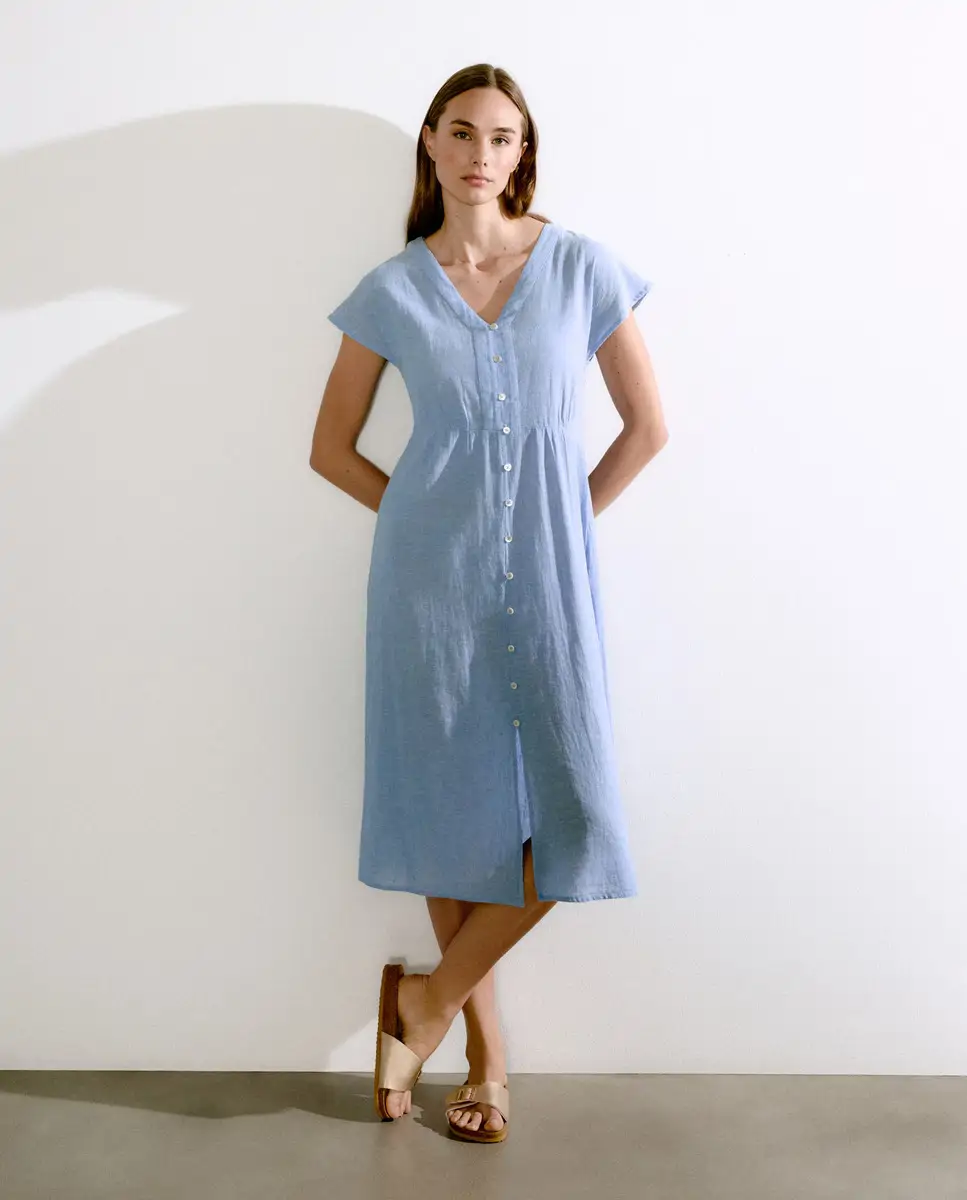 Vestido liso con botones