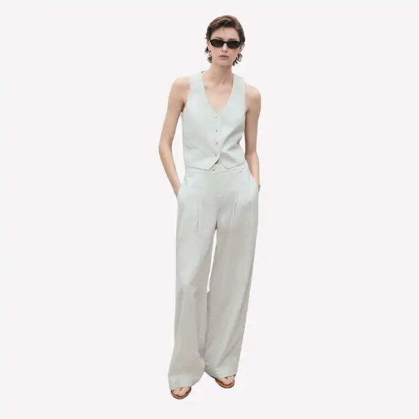 Pantalón recto de traje mezcla lino