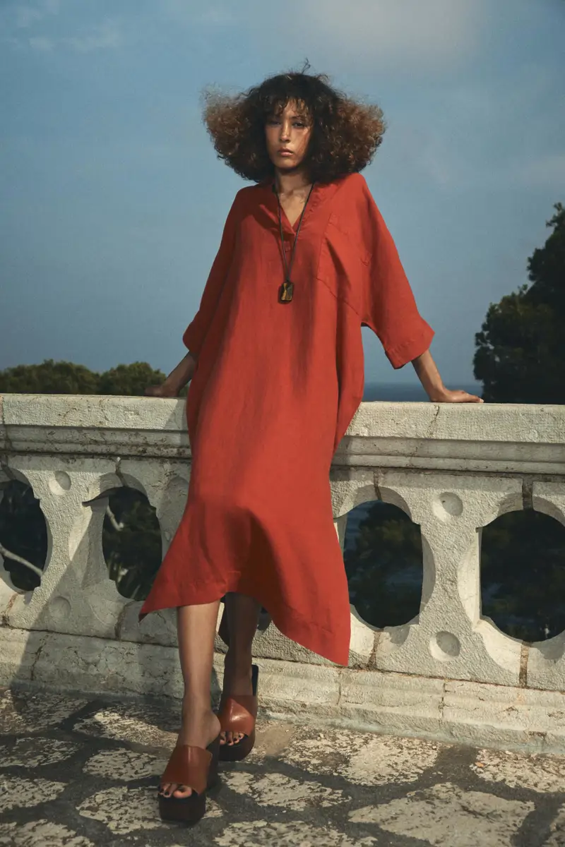 vestido lino rojo zara