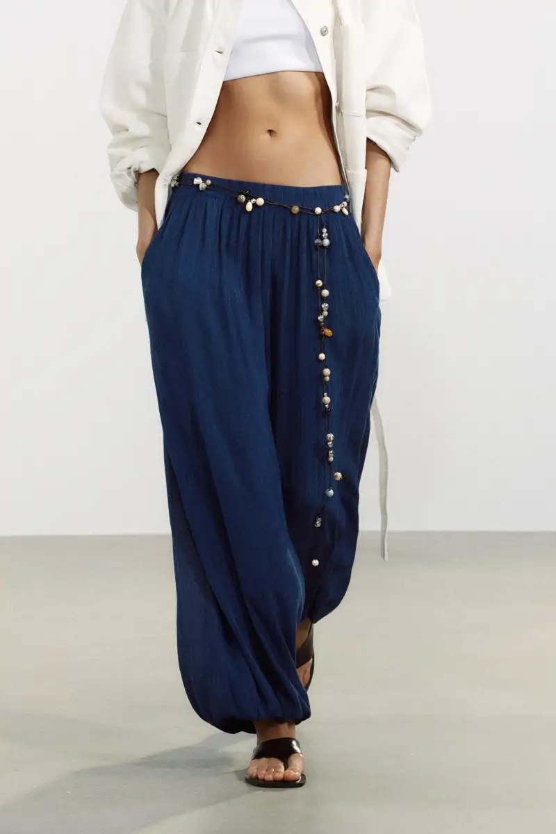 pantalon bombacho azul marino zara