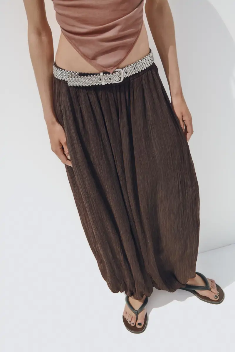 pantalon bombacho marron zara