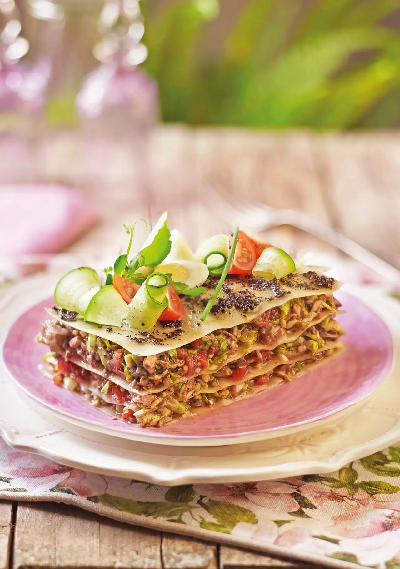 recetas de pasta frías Lasaña fría de ensalada de verano