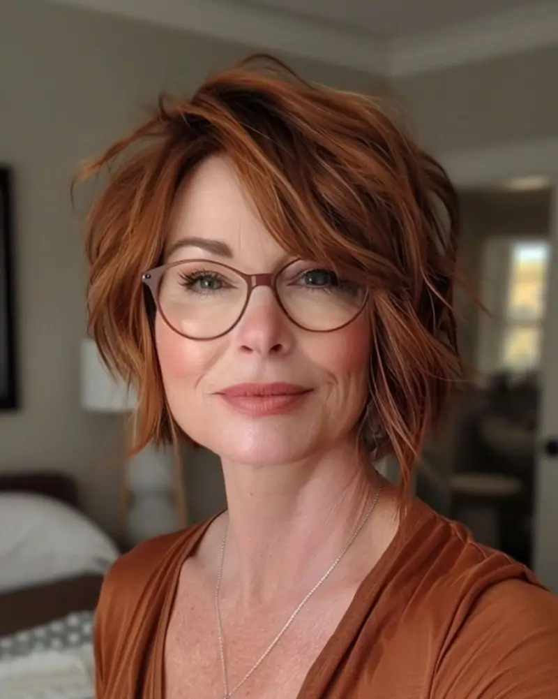 cortes de pelo corto para mujeres de 60 y cara redonda para verano 2025 Bixie asimétrico