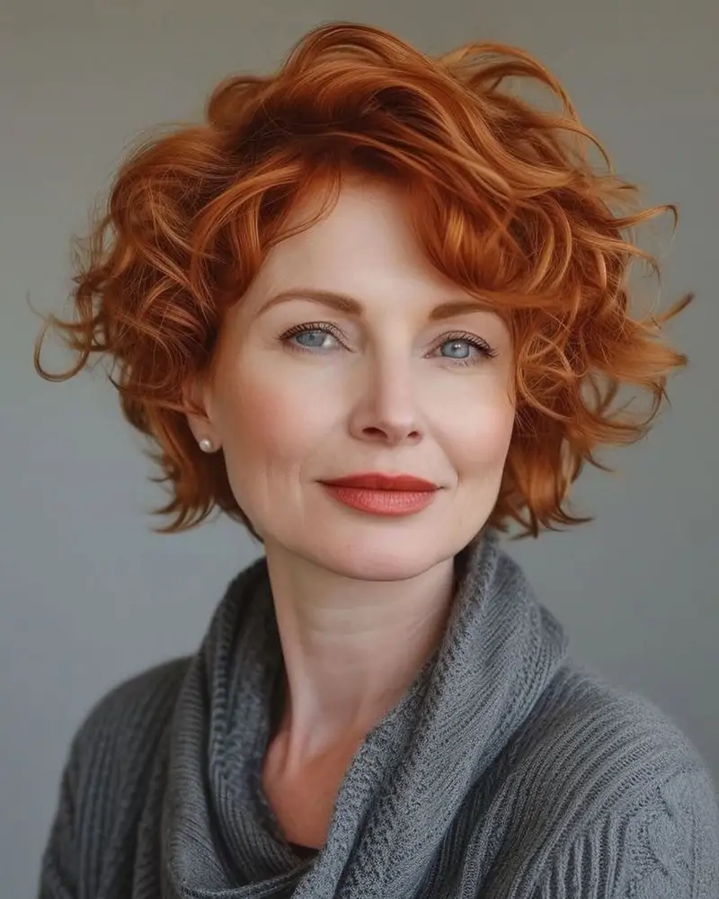 cortes de pelo corto para mujeres de 60 y cara redonda para verano 2025 Bixie rizado