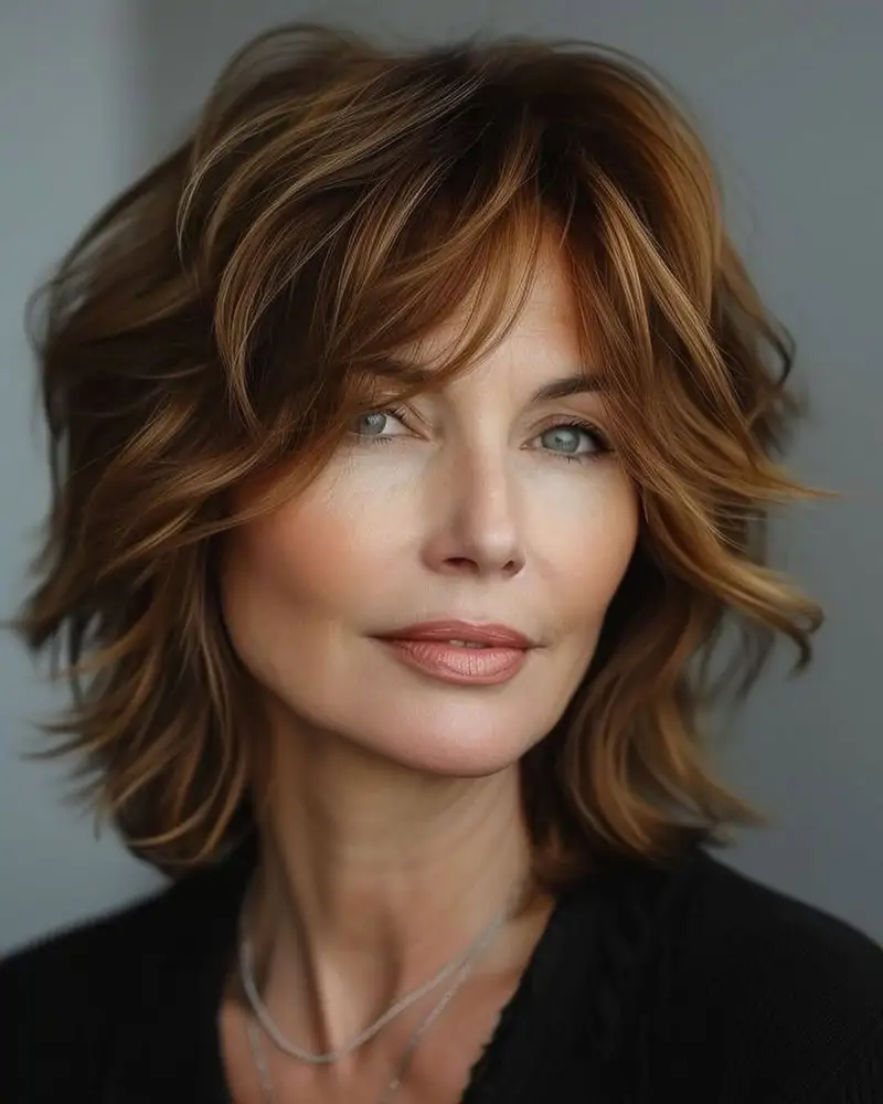 Shaggy bob cortes de pelo corto para mujeres de 60 y cara redonda para verano 2025