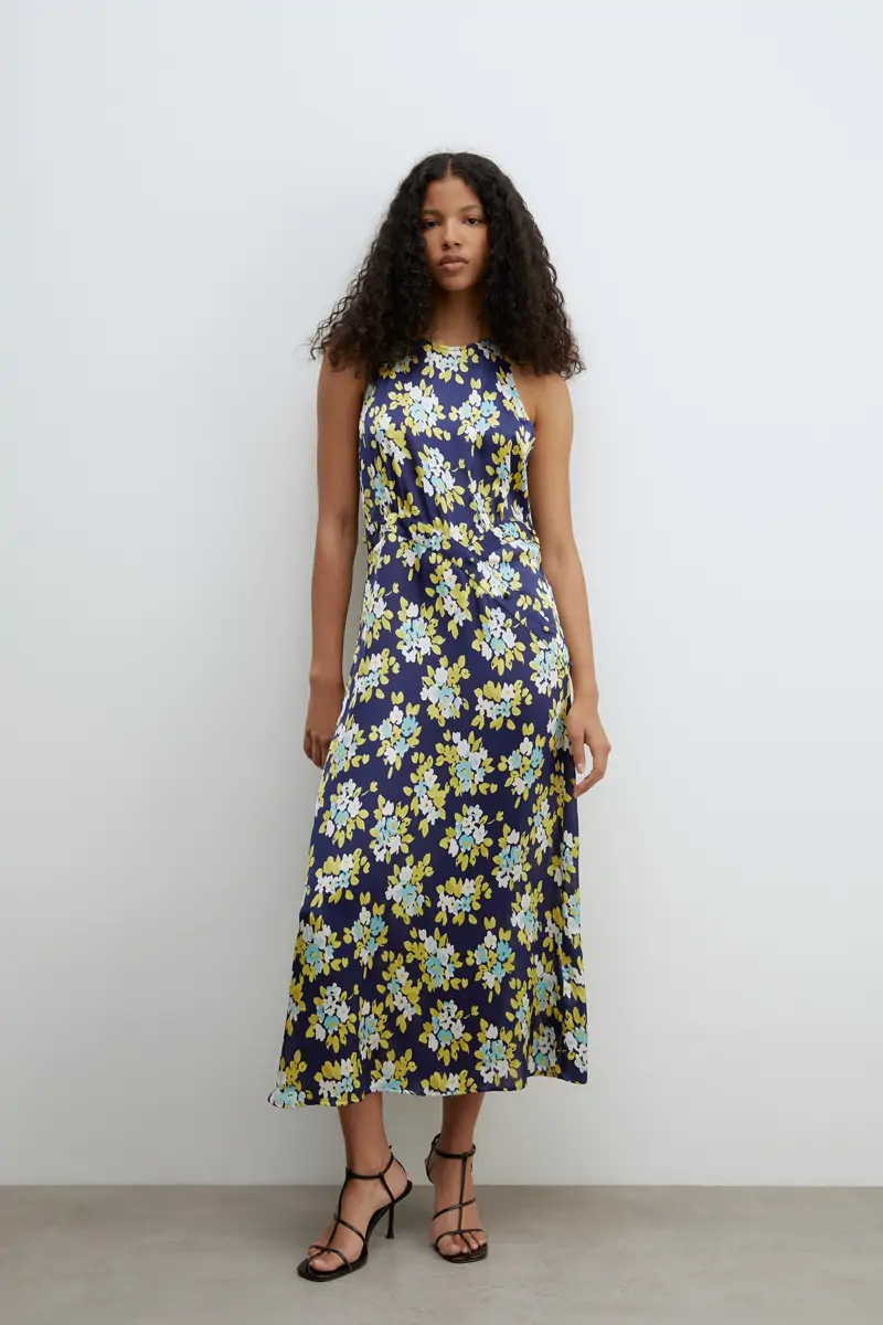 vestido halter estampado sfera