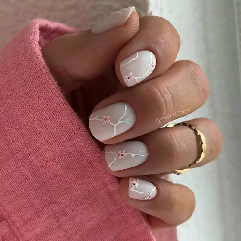uñas decoradas tonos neutros mate