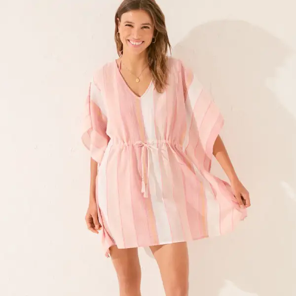 Túnica corta algodón rayas rosa