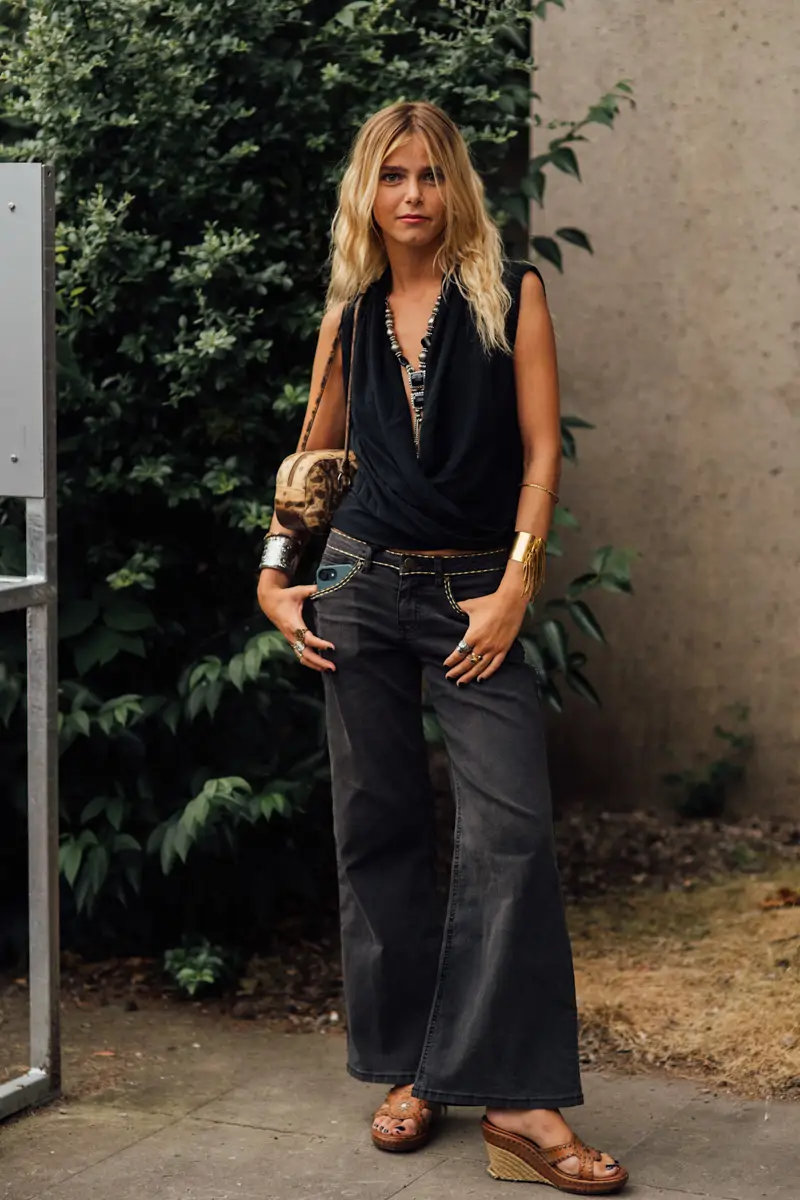 mujer con pantalones tipo culotte