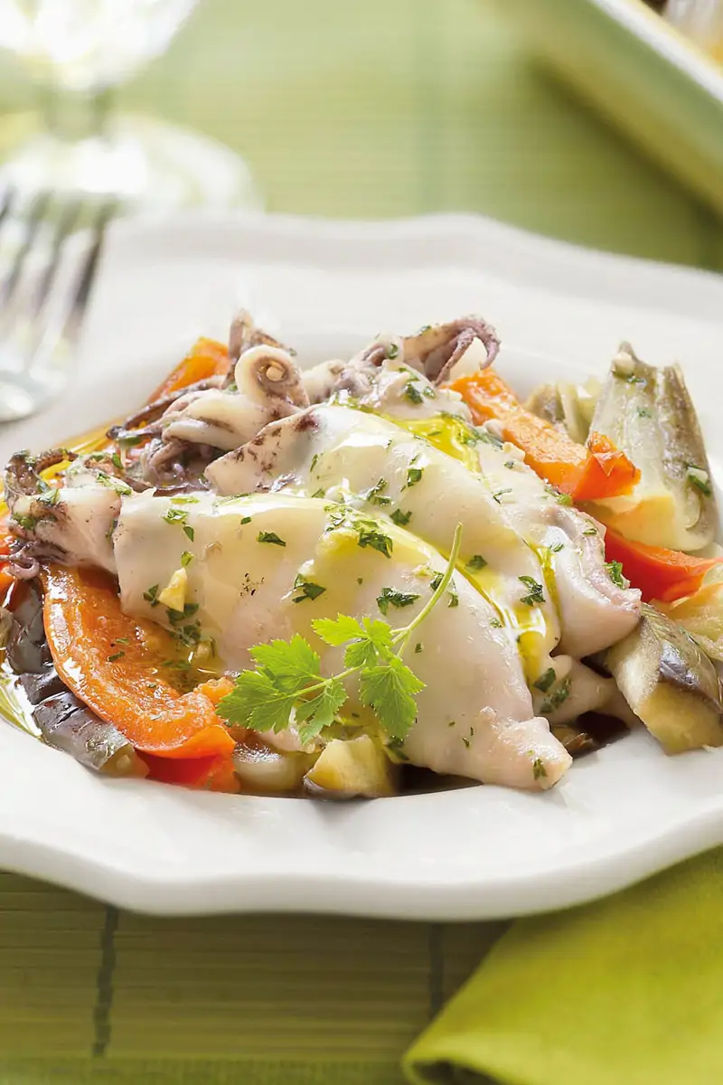 receta de escalivada calamares plancha