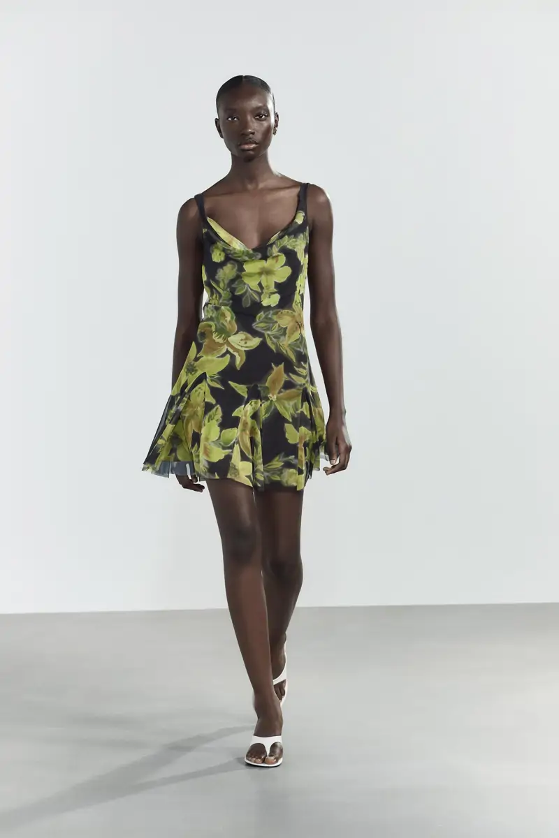 vestido tul flores estampado zara