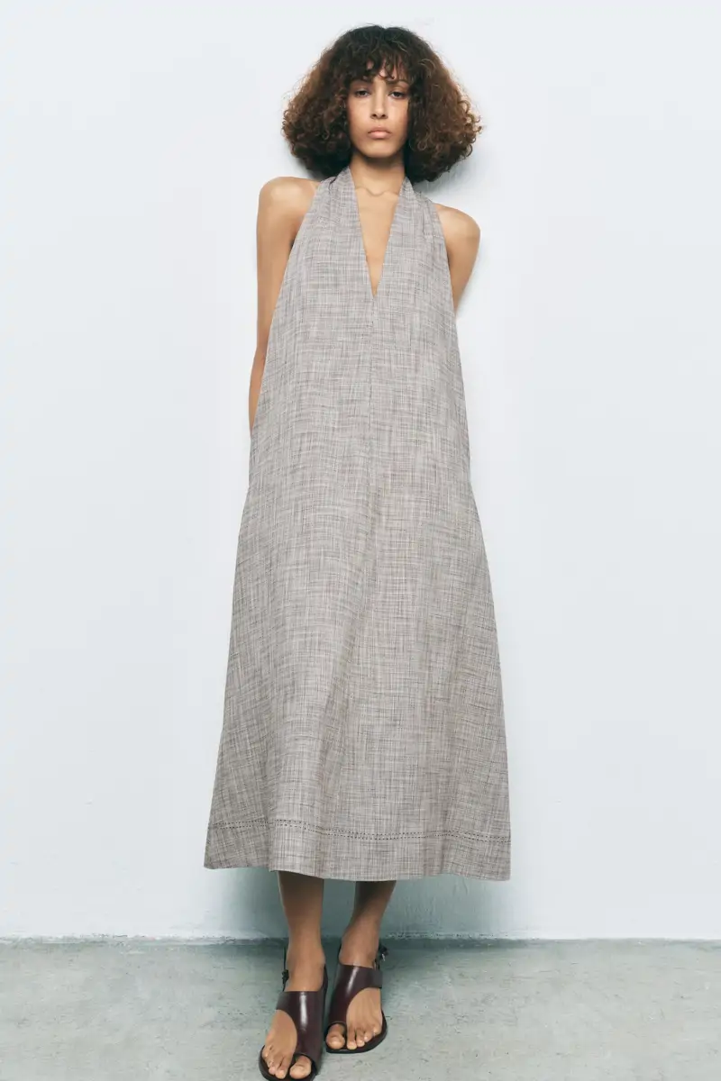 vestido midi halter zara ancho