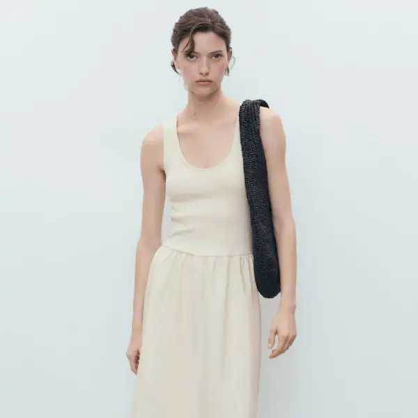Vestido evasé tejido combinado