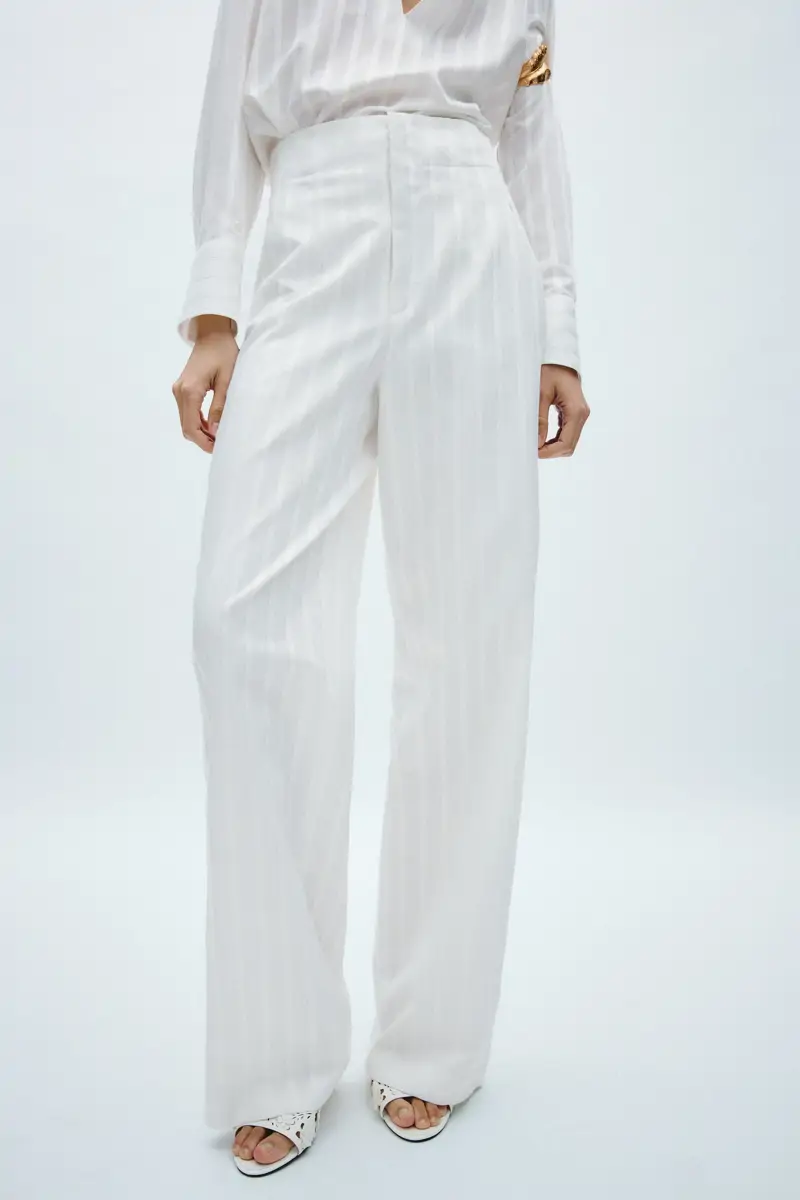 pantalon blanco hilo metalizado zara