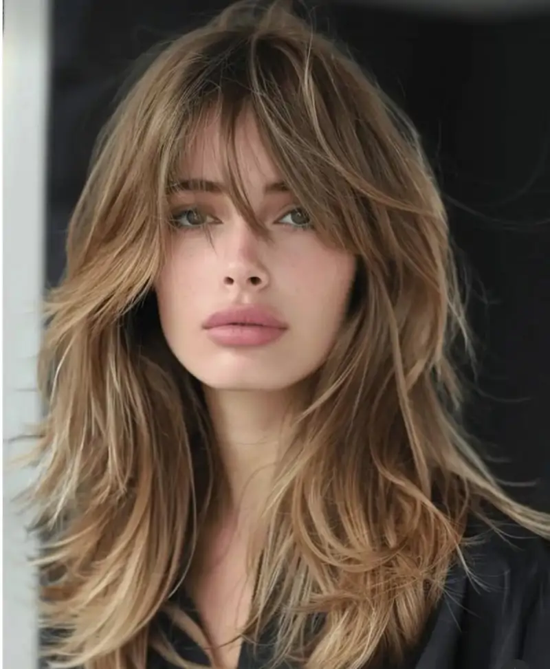 Wolf cut flequillo largo desfilado