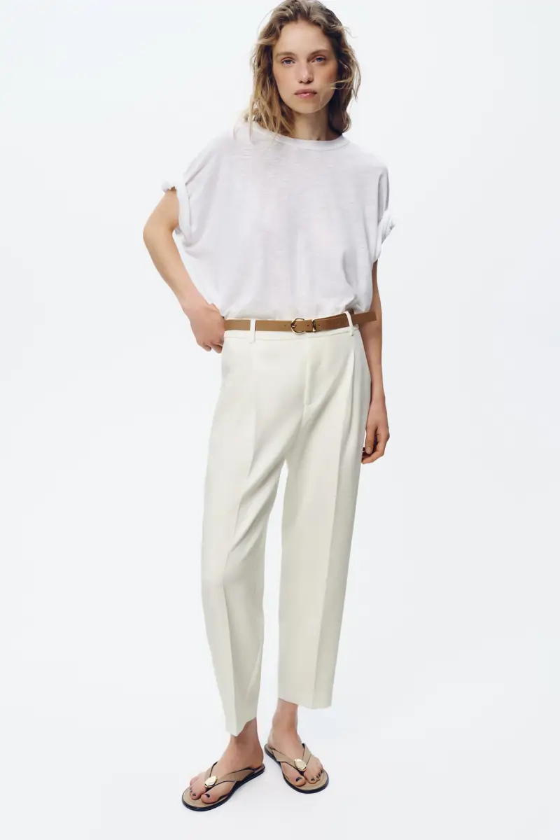 pantalon pinzas blanco zara