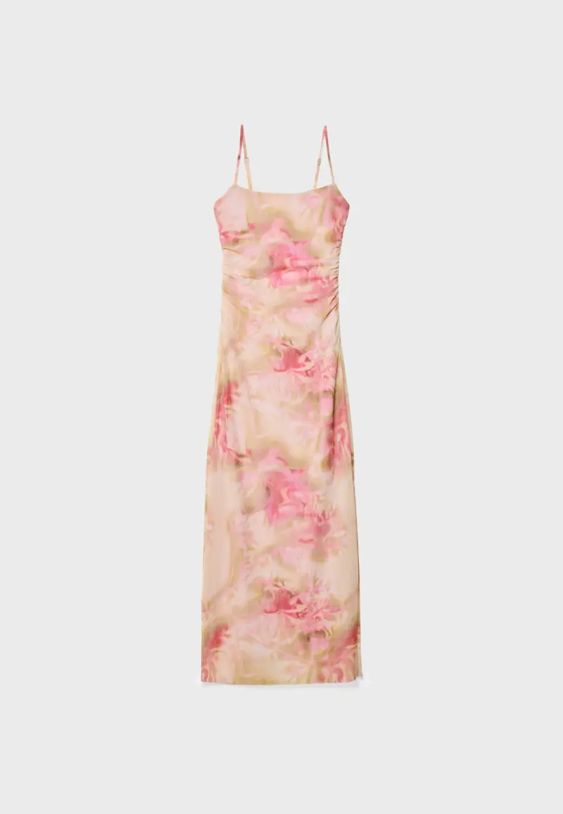vestido midi tul estampado stradivarius