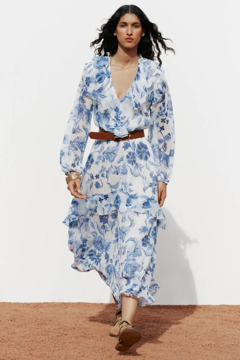 VESTIDO MIDI ESTAMPADO CINTURÓN