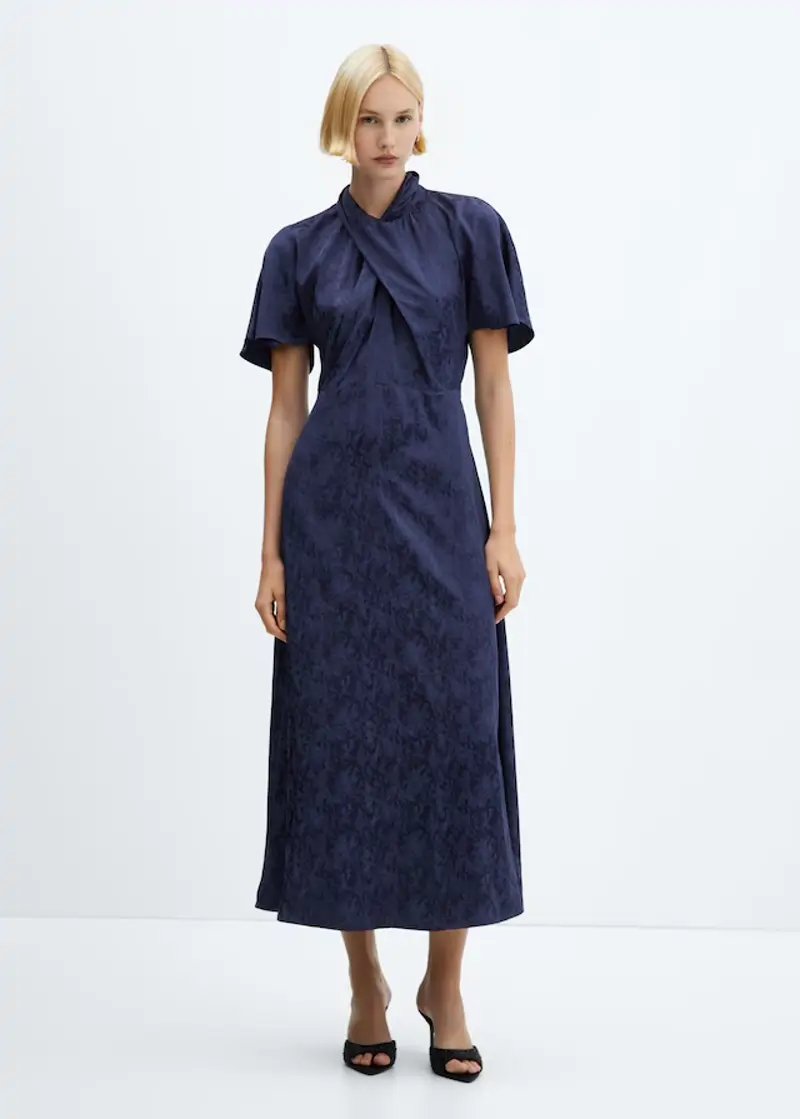 Vestido jacquard cuello cruzado