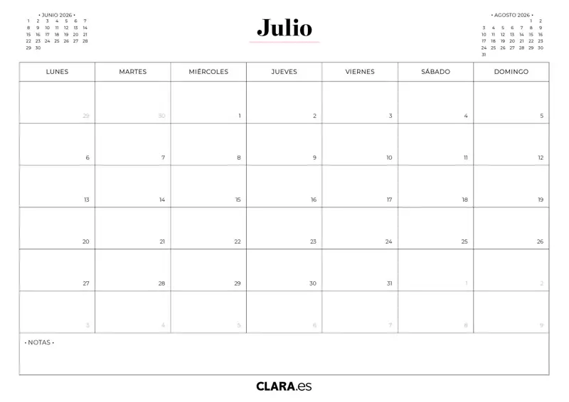 Calendario JULIO 2026 Para Imprimir Gratis En Jpg Y Pdf Y Con Dise o 
